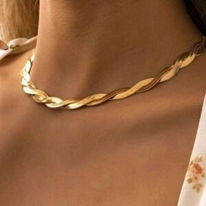 NEW! 18K Gold Plated Braided Herringbone Chain Necklace